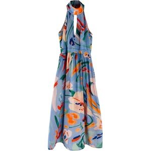 De Loreta Halter Midi Dress Keyhole Floral Size XS